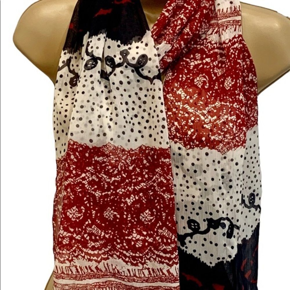 Christopher & Banks Black Red & White Polyester Scarf‎
